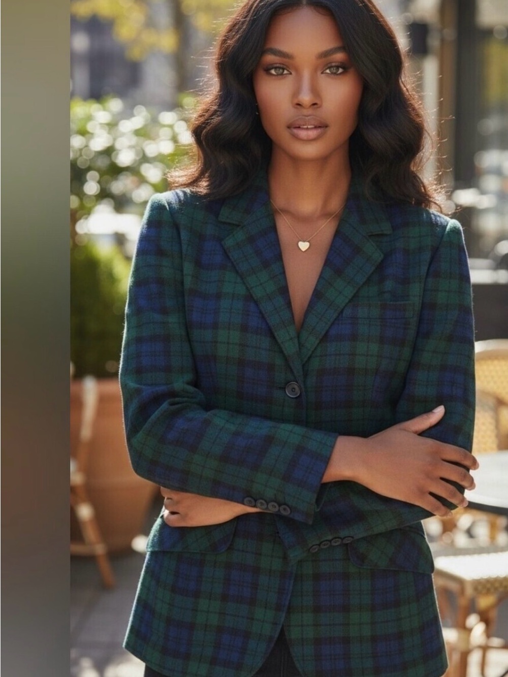 Vintage Pendleton Plaid Green Blue 100% Wool Blazer Jacket Womens Medium 6